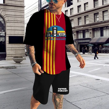 Niekada Nepamirškite, Abėcėlė Vyrų Marškinėliai Nustatyti 3D Atspausdintas Trumpas Rankovės Tshirts Šortai Negabaritinių Drabužių Streetwear 2 vnt sportinis Kostiumas