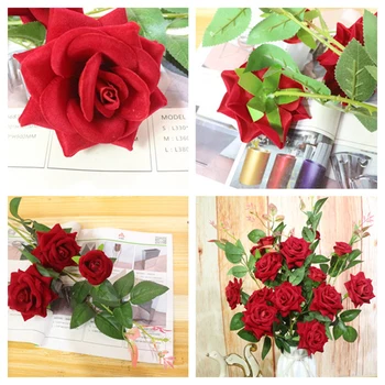 Naujas 3 Dirbtinės Rožės Dirbtinio Šilko Rožių Puokštė Dirbtinių Gėlių Filialas, Nuotakos Gėlės Vestuves Sodo Puošmena