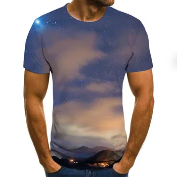 Gražus žvaigždėtas dangus vyriški marškinėliai madinga atsitiktinis viršūnes 3D atspausdintas mados trumparankoviai vasaros apvalios kaklo marškinėliai madinga streetwear