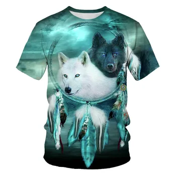 Naujausias Vasaros Mados Gyvūno Pora Wolf 3D Atspausdintas T-shirt Vyrų ir Moterų Minkštas Marškinėliai Atsitiktinis Palaidų Miesto Sporto Viršūnės