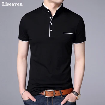 Liseaven T-Shirt Vyrai Kietas Marškinėliai medvilnės stovėti apykaklės, marškinėliai, vyrų marškinėlius trumpomis rankovėmis tees vyriški drabužiai