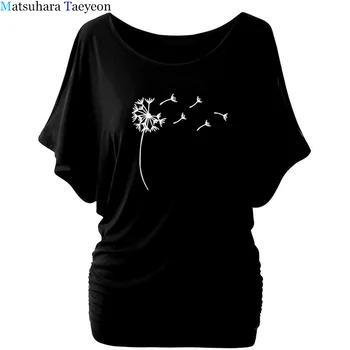 NAUJA Vasaros T-shirt Wildflower Kiaulpienių Spausdinti Moterų Marškinėlius Medvilnės Atsitiktinis Juokingi Marškinėliai Mados Viršuje, Negabaritinių