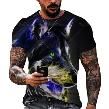 Naujas Vilkas spausdinti Marškinėlius vyrams 3D Harajuku trumparankoviai negabaritinių marškinėliai O-kaklo vyrų/moterų hip-hop vasaros atsitiktinis Marškinėlius Camiseta