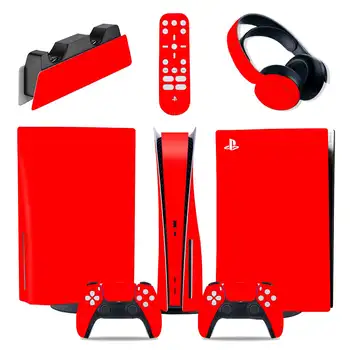 5in1 odos komplektai, Raudona spalva PS5 disko Odos Playstation 5 Digital Edition Konsolė ir Valdiklis Vinilo Padengti Odos Wrap #0376