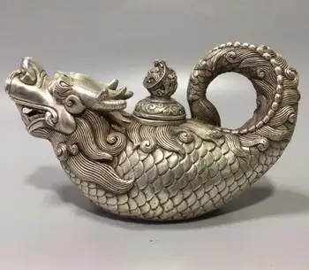 Kinija Baltos spalvos vario dragon žuvų arbatinukas amatų statula
