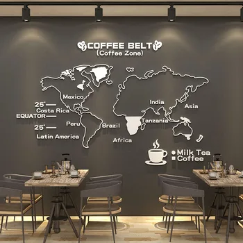 WS231 Kavos Žemėlapis Siena Lipdukas akrilo 3D pieno arbata parduotuvė desertas Viešbutis užkandžių restoranas sienos dekoravimo lipduką tapyba