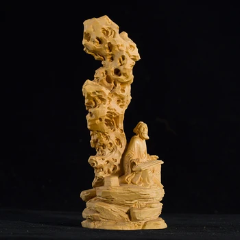 Boxwood 17cm Draugei Skulptūros, Medžio Drožybos Guzheng Zen Aukšto Kalno, Teka Upeliai Statula Namų Dekoro