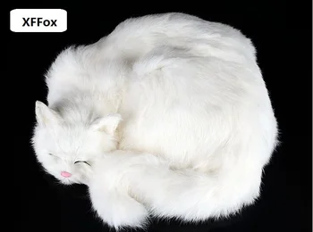 didelis realiame gyvenime miega katė modelis plastinė ir kailis gražus balta katė lėlės dovana, apie 29x31x10cm xf1423