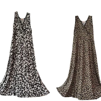 Moterų Liemenė Suknelė Ilgai Nightgowns Modalinis Rankovių Leopard Sleepshirts Spageti Dirželis Sleepwear Derliaus Plius Dydis Miego Suknelė