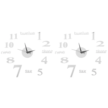 2X 3D Didelis Sieninis Laikrodis Veidrodėliai Lipdukas Didelis Žiūrėti Lipdukas Namų Dekoro Unikali Dovana 