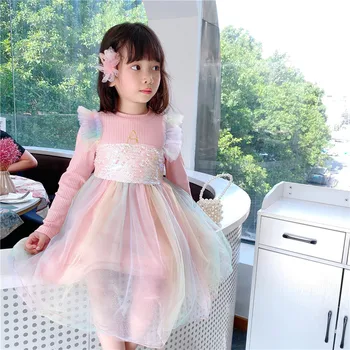 2023 Pavasarį ir Rudenį Naujų Mergaičių Gimtadienis, Vestuvės Princesė Suknelės Rudenį Vaikai China Vestidos Vaivorykštė Tinklelio Suknelė 2-8 Y