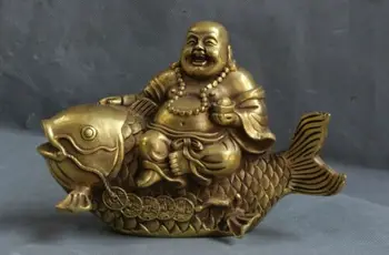 Išskirtinį Bronza, Žalvaris Juanių bao turto Laimingas Juoktis Maitrėjos Budos Žuvų Statula