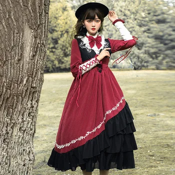 NONSAR Originalus Lolita Dress Fantazijos Naktį OP Pusėje Atidaryti Elegantiškas Britų Riteris ilgomis Rankovėmis Suknelė Su Laivapriekio Moterims