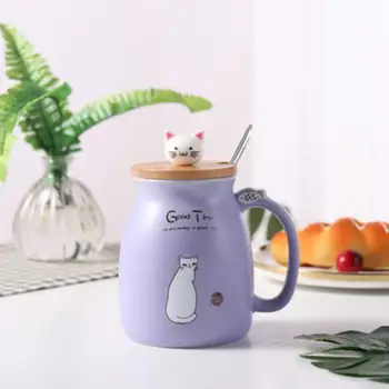 450ml katė puodelis Animacinių filmų Keramikos Katė Puodelis Su Dangteliu ir Šaukštu Kavos, Pieno, Arbatos Puodeliai Pusryčiai Taurės Drinkware Office Dovanos