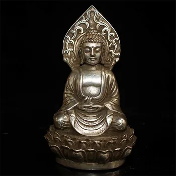 Tibetas Tibeto Budizmas Sidabro Shakyamuni Buda Amitabha Sėdynės Statula apdaila metalo rankdarbiai