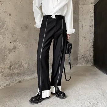 Vyrai Užtrauktuko Dizainas, Net Garsenybių Streetwear Mados Šou Yuppie Prarasti Laisvalaikio Kostiumas Kelnės Kelnės Vyrų Japonijos Korėjiečių Elegantiškos Kelnės