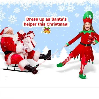 2022 m. Žiemos Kalėdų Elf Kostiumai, vaikiškos Suknelės Mielas Raudona Dvasia Stogeliu Batai Dryžuotos Kojinės Mergaitėms Anime Drabužiai, Kostiumai