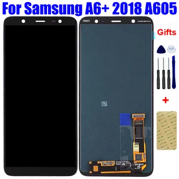LCD Samsung Galaxy A6 Plius 2018 A6+ A605fd A605 LCD Ekranas Pantall Monitoriaus Matrica Jutiklinis Ekranas skaitmeninis keitiklis Stiklo Surinkimas