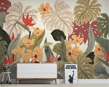 Papel de parede Tropinių augalų bananų lapų retro tapetai, freskos,svetainė, TELEVIZORIUS, sofa-sienos miegamojo, virtuvės sienos dokumentų namų dekoro