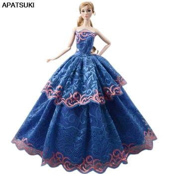 Mėlynos spalvos Nėrinių Mados Lėlės Drabužius Barbie Lėlės Vestuvių Suknelė Komplektus Princesė Kilnus Šalis Suknelė 1/6 BJD Lėlės Priedai