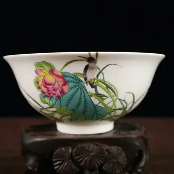 Kinijos Seno Porceliano Pink Gėlių Ir Paukščių Modelio Dubuo