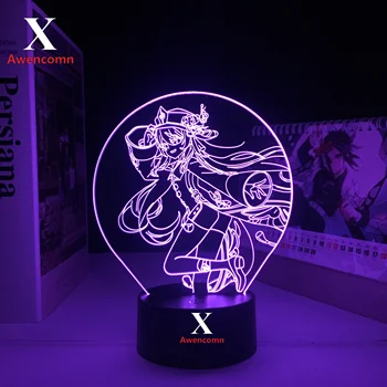 Hu Tao Pav 3D LED Nakties Šviesos Genshin Poveikio Akrilo LED Lempos Žaidimas Lempos