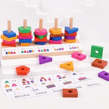 Formų, Spalvų Bloko Matchting Dėlionė Vaikų Švietimo 3D Dėlionės Dėlionės Kūdikių Ankstyvojo Mokymosi Aids Montessori Medienos Žaislai
