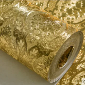Prabangus Klasikinis Aukso Tapetai Roll Miegamojo Kambarį Paramos Damask Sienos Popierius, Blizgučiai Tapetai Aukso Folija Papel De Parede