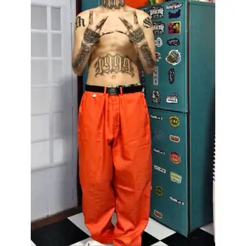 Hiphop Amerikos Gatvės Krovinių Kelnės, vyriški Prarasti West Coast Baggy Kelnės Oranžinė Riedlentė Tiesios Kelnės Streetwear Kelnės