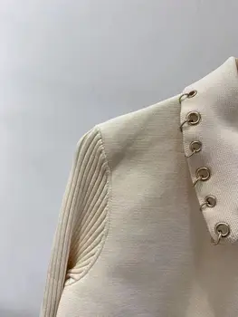 2022 m. Rudenį Naujų Smėlio Šonkaulio Mezgimo Megztinis Švarkas Single-breasted Moterų Megztinis