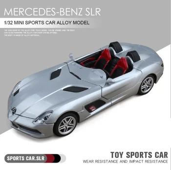 1: 32 SLR kabrioletas sportinio automobilio modelis, modeliavimas lydinio automobilio modelio vaikų garso ir šviesos žaislas automobilio modelio vaikų sidabro spalvos automobilių