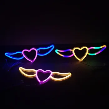 Angelas Sparnų LED Neonas Pasirašyti Šviesos Šventė, Kalėdų, Naujų Metų Romantiška Vestuvių Kūdikių Krikštas Apdaila Namo Miegamojo Sienų Dekoras