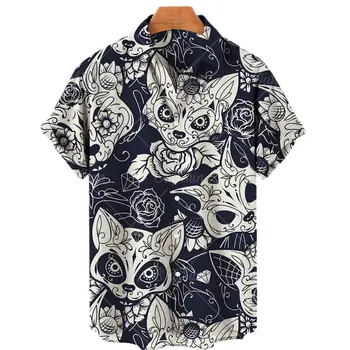 2022 Mados Havajų Marškinėliai Vyrams, Atsitiktinis Cute Kačių Spausdinti Viršūnes Beach Trumpas Rankovės Marškinėliai Vasaros Atvartas, Marškinėliai, 5xl