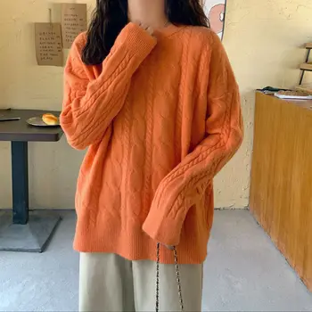 Moteriški Megztiniai 2021 Naujų korėjos Elegantiškas O Kaklo Megztiniai Negabaritinių Šiltas Moterų Puloveriai Storas Šiltas Mados Kietas Megztinis