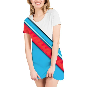 Atsitiktinis Palaidų Vidurio Ilgis T-Shirt Dress Suknelė Vasaros Apvalios Kaklo Trumpomis Rankovėmis Dryžuotas Spausdinti Sijonas