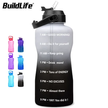 BuildLife 2L 64oz &1.3 L Motyvacijos Galonų Vandens Butelis su Šiaudų ir Laiko Žymeklis BPA Free Plati Burna, Didelės Ąsotis Daugkartiniai Puodeliai
