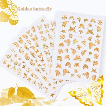 16Pc Nagų Dailės Lipdukai Nustatyti Golden Butterfly Tuščiaviduriai Modelis Blizga Dizaino Kūrybos 3D Klijais, Manikiūro Slankiklį Urmu Nagai Decal L5