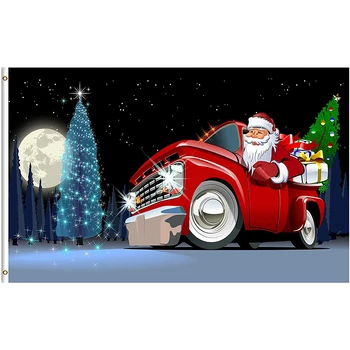 Kalėdų Dekoracijas Ne Žiemos Vėliavos 3x5FT Juokingas Kalėdų Senelis Biker Jojimo Chopper Motorinių Raudona Sunkvežimių Sodo Baneriai