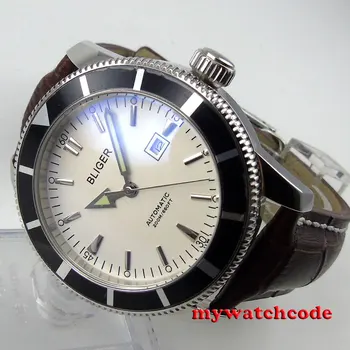 46mm bliger baltoji ryšys black bezel šviesos ženklai, automatinė mens watch B114
